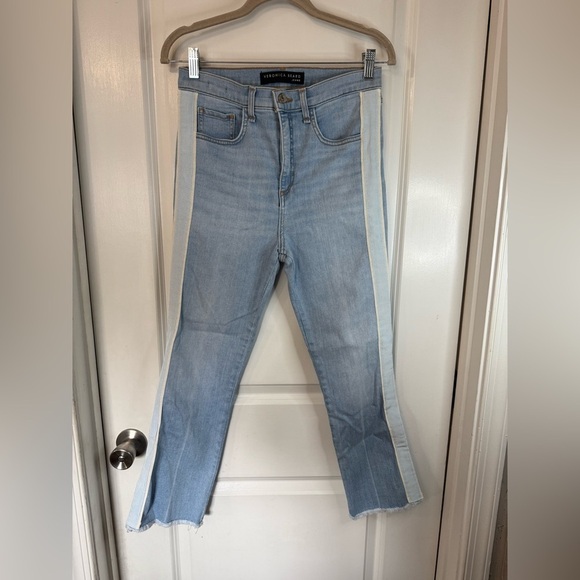 Veronica Beard Women’s 11” Carly Kick Flare Jeans with Tuxedo Stripes in Aire